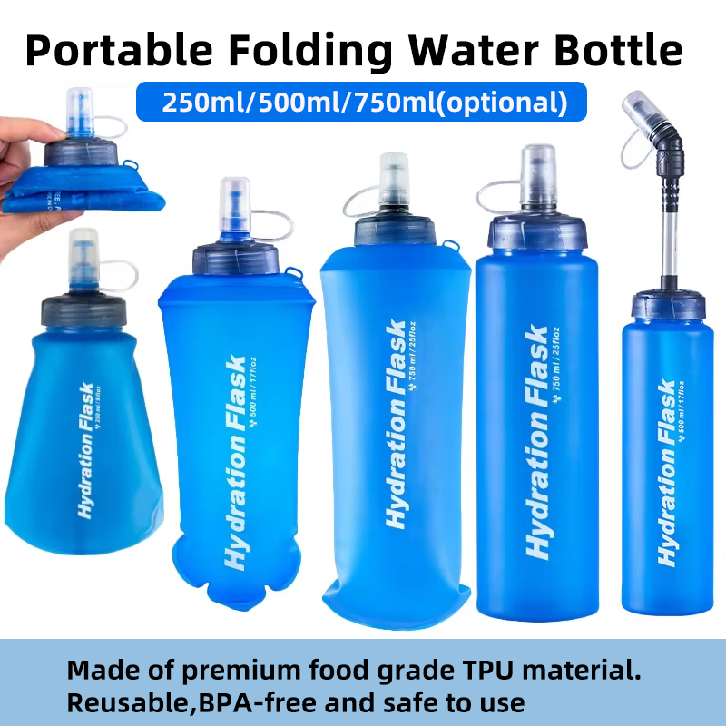 Collapsible Water Bottle - 250ml 500ml 750ml Portable Folding Water